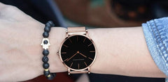 Classic Milanese Watch & Bracelet Set - Black/Gold (W/ Gold Bracelet)