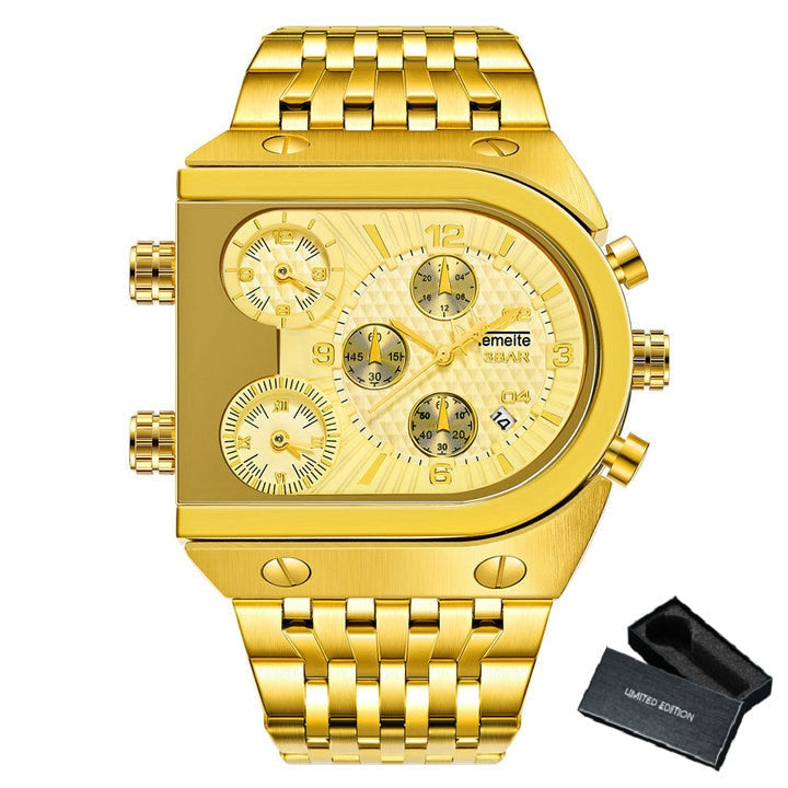 Luxury Mechanical Steel Chronograph Steel Band Watch - Gold/Blue