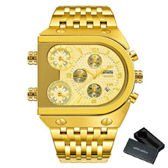 Luxury Mechanical Steel Chronograph Steel Band Watch - Gold/Blue
