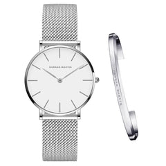 Classic Milanese Watch & Bracelet Set - Black/Gold (W/ Gold Bracelet)